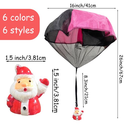 6 PCS Christmas Parachute Toy,Tangle Free Outdoor Flying Parachute Santa,Gingle Bell,Hand Throw Flying Toys for Christmas Day,Filling Stocking Stuffer ,Kids,Present Gifts,Party Favors(6Colors 6Styles)