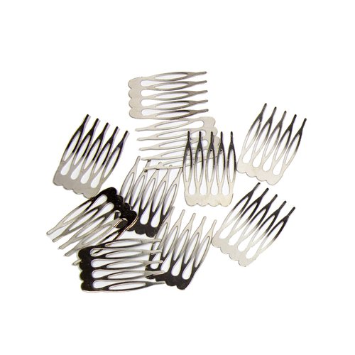 Metal Millinery or Veil Hair Comb 1" Wide - 10 Pieces (Silver)