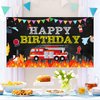 Fire Happy Birthday Photography Backdrop, Fire Truck Theme Indoor Outdoor Birthday Party Decoration, Kids Children's Party Supplies 6X4 ft