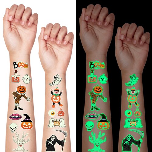 Halloween Temporary Tattoos Glow in the Dark Party Supplies 200+Styles Tattos for Halloween Party Decorations Halloween Party Favors Glitter Fake Tattos for Women Men