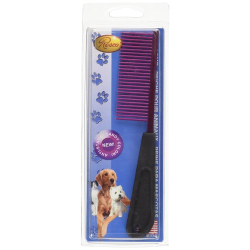 Resco Professional Anti-Static Dog, Cat, Pet Comb for Grooming, Steel Pins, Medium Tooth Spacing, Candy Red