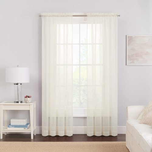 Pairs to Go Victoria Voile Modern Sheer Rod Pocket Window Curtains for Living Room (2 Panels), 59 x 84 in, Ivory