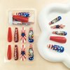 4th of July Press on Nails Long Coffin Fake Nails American Flag Stars Eagle Patriotic Design Red Full Cover Artificial Independence Day False Nails Press ons for Women Girls 24Pcs