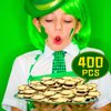 Sanwuta 400 Pieces St. Patrick's Day Gold Coins Plastic Lucky Coins Shamrock Leprechaun Coins St Patricks Day Decorations with 3 Leaf Clover for St. Patrick's Day Party Decoration(Assorted Style)