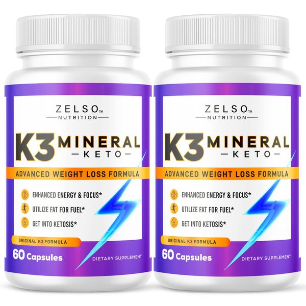 (2 Pack) K3 Mineral Weight Loss Pills for Women and Men - K3 Salt Mineral, Vitamin + K3 Capsules Supplement for Weight Loss - 60 Days Supply