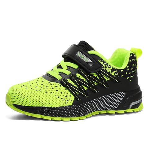 KUBUA Kids Sneakers for Boys Girls Running Tennis Shoes Lightweight Breathable Sport Athletic Black/Green
