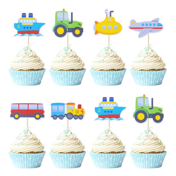 Gyufise 36Pcs Transportation Cupcake Toppers Car Truck Train Airplane Ship Party Cake Toppers Picks for Kids Birthday Baby Shower Party Decorations Supplies