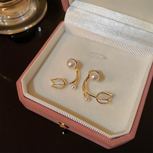 Dainty Flower Pearl Earrings for Women White Rose Jewelry