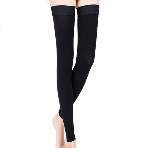 PPXGOGO Compression Socks for Women & Men 20-30 mmHg Thigh High Leg Sleeve Support with Silicone Band for Running, Varicose Veins, Edema, Swelling.(Black,M)