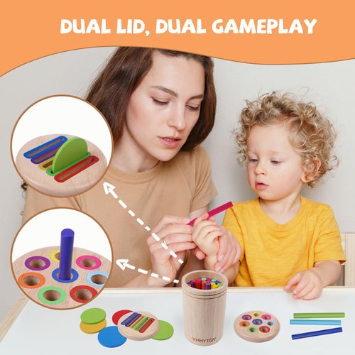 YHHYTOY Montessori Toys for 3 Year Old, Dual Play Wooden Toddler Educational Toys Color Sorting Preschool Learning Activities, Fine Motor Skills Sensory Toys for Toddlers 3-5 Girl Boy Birthday Gifts
