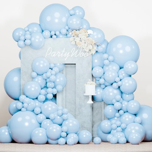 PartyWoo Baby Blue Balloons 138 pcs Blue Balloons Light Blue Balloons Different Sizes Pack of 18 12 10 5 Inch Pastel Blue Balloon Arch Kit Garland for Boy's Baby Shower Party Decorations Blue-Q13