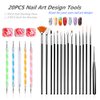 FULINJOY 20PCS Nail Art Design Tools, 15PCS Painting Brushes Set (Black) with 5PCS Dotting Pens