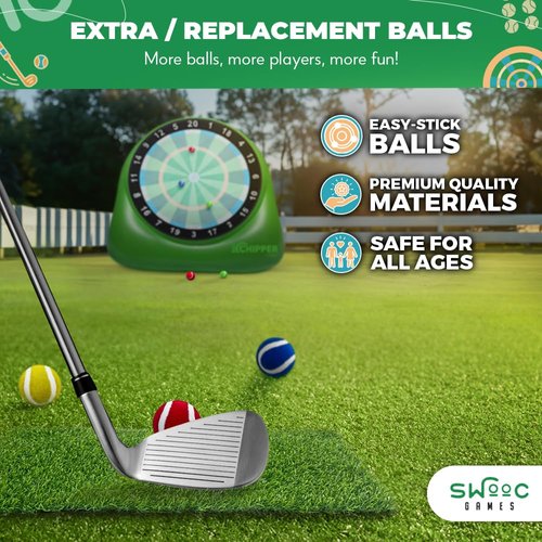 SWOOC Games - Replacement Balls for Bull Chipper (Easy-Stick) | Standard Golf Balls Size | 3 Red, 3 Yellow, 3 Green, 3 Blue | Yard Games for Adults | Outdoor Games for Adults and Family | Golf Games