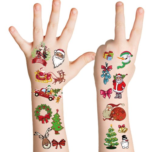 jejucy 142 Pcs Christmas Temporary Tattoos for Kids, Christmas Fake Tattoos Stickers Stocking Stuffers Party Favors for Kids Boys and Girls - 10 Sheets