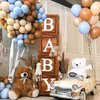 Baby Shower Boxes Party Decorations - 4 Wood Grain Brown Blocks with BABY Letter, Printed Letters,First Birthday Centerpiece Decor, Teddy Bear Baby Shower Supplies, Gender Reveal Backdrop