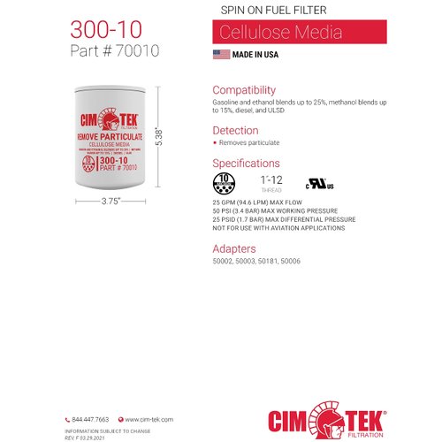 Cimtek Fuel Filter 10 micron 70010/300-10