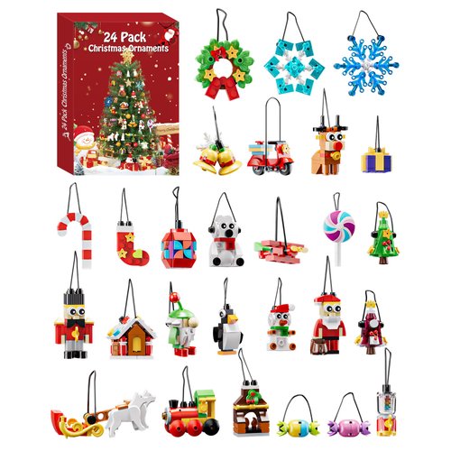 24 Days Christmas Ornaments Building Block Kits, Advent Calendar 2024 Xmas Hanging Decoration for Christmas Tree Building Set,Santa Claus Tree Train Nutcracker Countdown Playset Gift for Kids 6+ Years