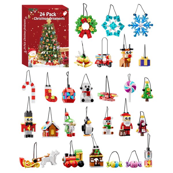24 Days Christmas Ornaments Building Block Kits, Advent Calendar 2024 Xmas Hanging Decoration for Christmas Tree Building Set,Santa Claus Tree Train Nutcracker Countdown Playset Gift for Kids 6+ Years