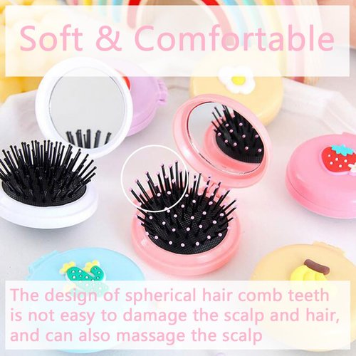 Petunny Hair Brush, 8Pcs Travel Folding Hair Comb with Mirror, Round Folding Hair Comb for Women Girls All Hair Types Resin, Compact & Portable, Random Color and Style