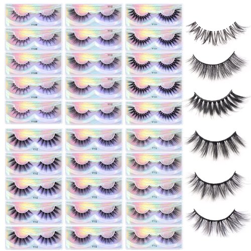 MAGEFY 30 Pairs Lashes, New 6 Style Eyelashes Natural Look to Dramatic Long False Eyelashes, Handmade Reusable Fake Eyelashes (30 Pairs with Portable Boxes)