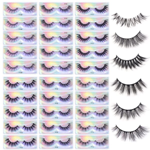 MAGEFY 30 Pairs Lashes, New 6 Style Eyelashes Natural Look to Dramatic Long False Eyelashes, Handmade Reusable Fake Eyelashes (30 Pairs with Portable Boxes)