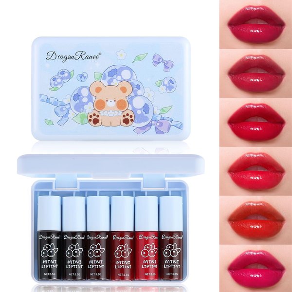 Jiakale 6 Colors Lip Tint Stain Set,Korean Lip Gloss Watery Lip Stain,Plumping Lip Gloss Mini Liquid Multi-use Lip & Cheek Tint Moisturizing,Long-lasting Waterproof Non-Sticky Cup Lip Makeup