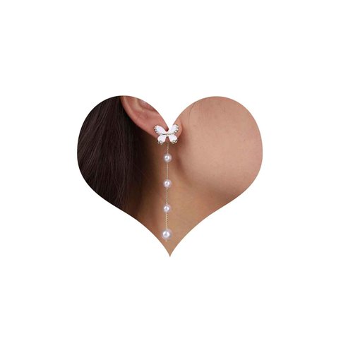 Sttiafay Vintage Crystal Butterfly Pearl Earrings Long pearl Drop Earrings Gold Pearl Tassel Chain Earrings Sparkly Cz Butterfly Stud Earrings Jewelry for Women
