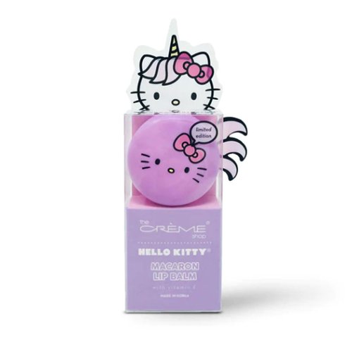 Hello Kitty Unicorn Macaron Lip Balm - Rainbow Sherbet Flavored Vitamin E, Made in Korea & Zipper Bag