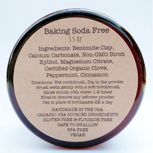 Organic Vegan Fluoride Free Tooth Powder Baking Soda Free, Cinnamon and Clove Flavor, Value Size 6 Month Supply
