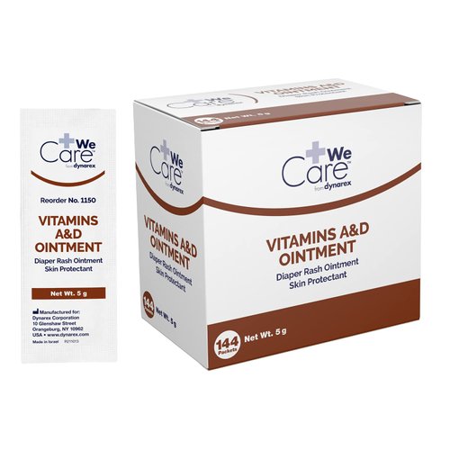 Dynarex Vitamins A & D Ointment, Vitamin A and Vitamin D Help Prevent & Treat Skin Irritation, Diaper Rash, White, 1 Box of 144-5g Packets