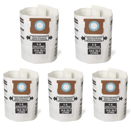 5 Pack Replacement Filter Bags 5-8 Gallon for Shop Vac Vacuum Type E - 9066100 90661 906-61, White
