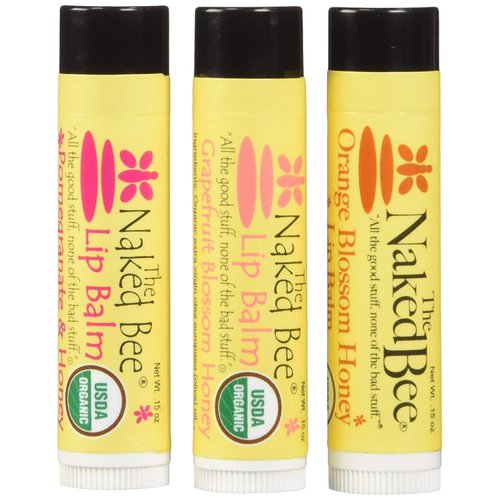 The Naked Bee Lip Balm in Orange Blossom Honey, Grapefruit Blossom Honey, and Pomegranate & Honey, 0.15 oz, 3 Pack
