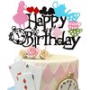 1 PCS Alice Happy Birthday Cake Topper Glitter Magical Poker Bunny Bowl Clock Fairy Eat Me Cake Pick Decorations for Magic Alice Theme Tea Party Baby Shower Kids Birthday Party Supplies