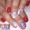 4th of July press on nails Short Square Fake Nails with Fireworks Design Independence Day Patriotic Nails Acrylic False Nails USA America Glue on Nails Short Coffin Fourth of July Nail for Women 24Pcs