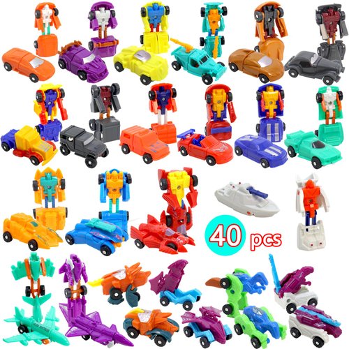 SCKTYZS Mini Transform Robot Car for Toddler, Converting Action Figures Include Pink Sports Car Red Police Car Blue Plane, Girl Kids Birthday Gift Educational Rewards…