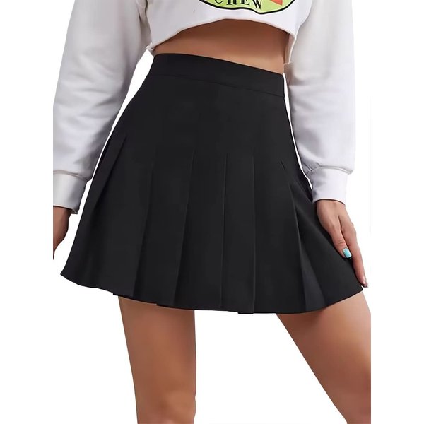 CAZUOYI Teen Girls Black Pleated Skirt Tennis Golf Skirts Outfit for Women School Girl Uniform Skorts XXL