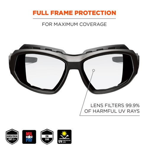 Ergodyne - 56003 Skullerz Loki Convertible Anti-Fog Safety Glasses, Clear Lens- Includes Gasket and Strap to Convert to Goggle Anti-fog Clear Lens, Black Frame