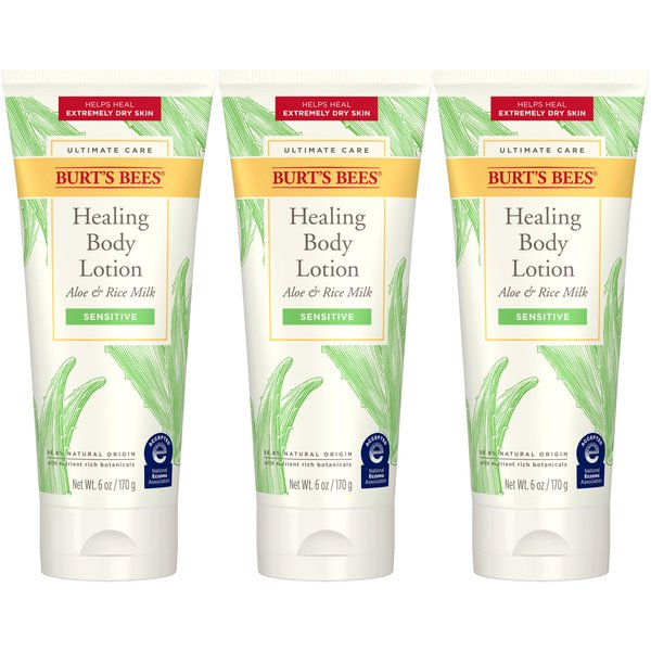 Burt's Bees Ultimate Care Healing Body Lotion with Aloe and Rice Milk for Sensitive Skin, 98.8% Natural Origin, 6 Ounces