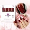 Elevenail Press on Nails Glossy Dark Wine Red False Nails Medium Length Square Fake Fingersnails Daily Manicure Salon DIY Faux Ongles Solid Red Nails Art Tips Gifts for Women Girls