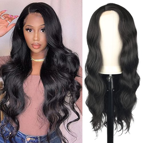 SCENTW Long Wavy Black Wigs for Black Women 26Inch Body Wave Wig Synthetic Side Part Wig 150% Density Natural Hairline Hair Replacement Wigs for Daily Party Use