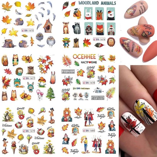 Fall Nail Stickers Maple Leaf Nail Art Water Decals Transfer Foils for Nails Supply Watermark Maple Leaves Flowers Pumpkins Design Nail Decals for Women Thanksgiving Nail Supplies Manicure Decor 12pcs