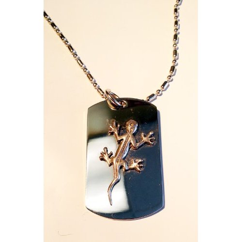 Gecko Lizard Reptile Pewter Emblem Logo Symbols - Military Dog Tag Luggage Tag Key Chain Metal Chain Necklace