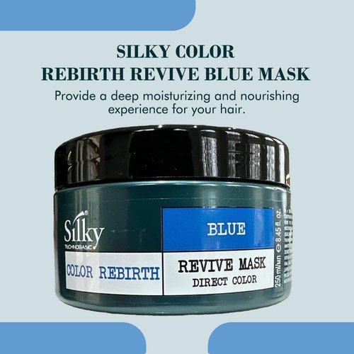 SILKY Blue Revive Mask - Color Depositing Organic Hair Mask - Semi-Permanent Hair Color Mask with Hydrating & Restoring Action for Dry Hair - 250ml
