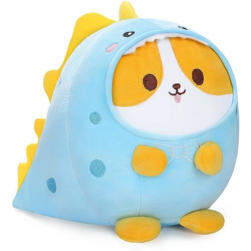 LOMBEE 12" Cute Plush Pillow Stuffed Animal, Soft Kawaii Plushie Gift for Kids (Corgi Dino)