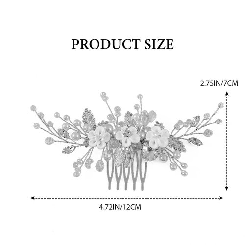 Eyret Flower Bride Wedding Hair Comb Silver Crystal Bridal Side Combs Pearl Hair Pieces Leaf Hair Accessories for Women and Girls