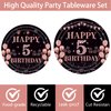 EMrups 96PCS 5th Birthday Party Plates Set Rose Gold Theme Decorations Include Rose Gold Plates and Napkins Forks for 5 Year Old Girls Birthday Party Supplies Serves 24 Guests