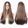 CanLux 26 inch Brown Wig with Blonde Highlight Long Straight Wig for Women and Men Middle Part Wig Synthetic Full Hair Wigs with Wig Cap
