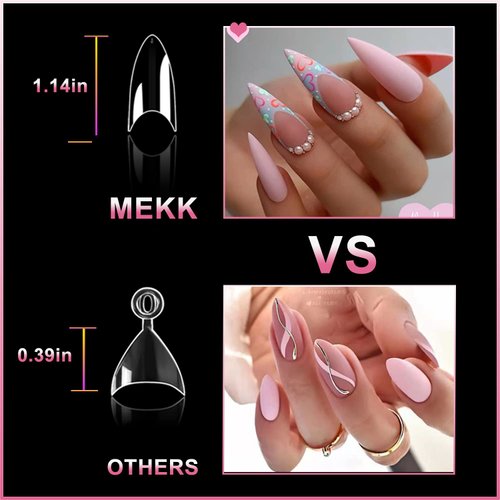 Short Stiletto Nail Tips Clear Nail Tips Half Cover MEKK 600PCS Acrylic False Nail Tips Fake Nail Tips for Nail Salons and DIY Nail Art at Home,10Sizes