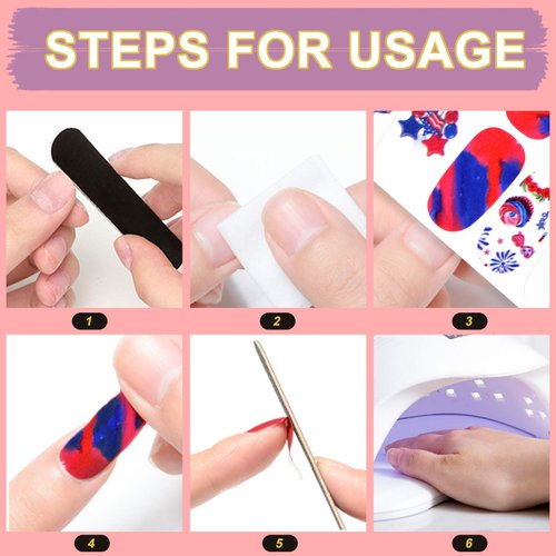 16 Sheets 4th of July Nail Polish Stickers Strips EBANKU Patriotic American Flag Nail Wraps Full Wraps Independence Day Nail Strips Self-Adhesive with Nail File