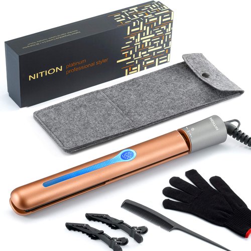 NITION Ceramic Tourmaline Flat Iron for Hair LCD 1" Hair Straighteners MCH Fast Heating UP Healthy Smooth Straightening Styling Tools with Travel Pouch Bag. 265-450°F Adjustable 6 Temperatures Levels